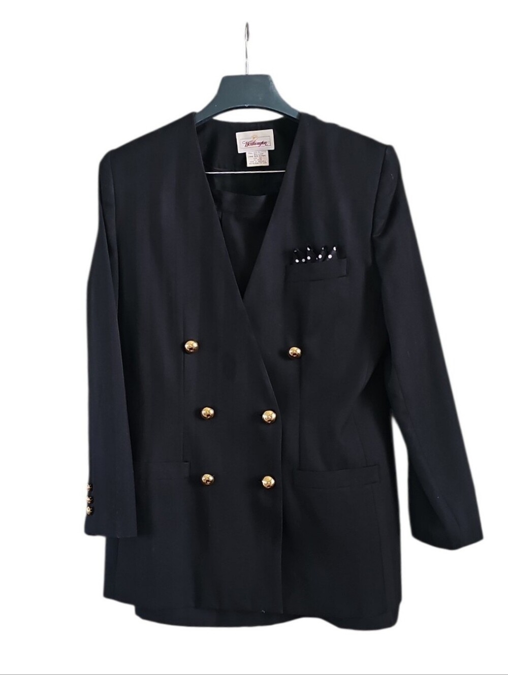 Worthington Double Breasted Bkack  Pin Striped Suit.sz 12 Vintage EUC
